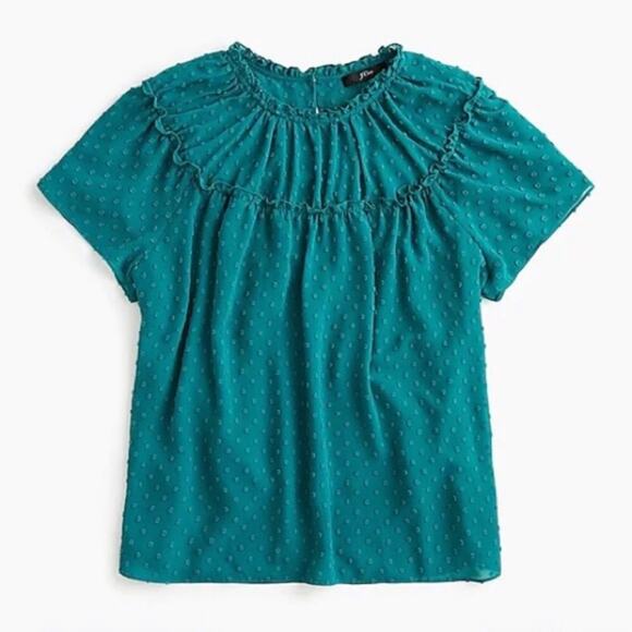 NWT J. Crew Gathered bib top in drapey swiss dot in green - Picture 4 of 10